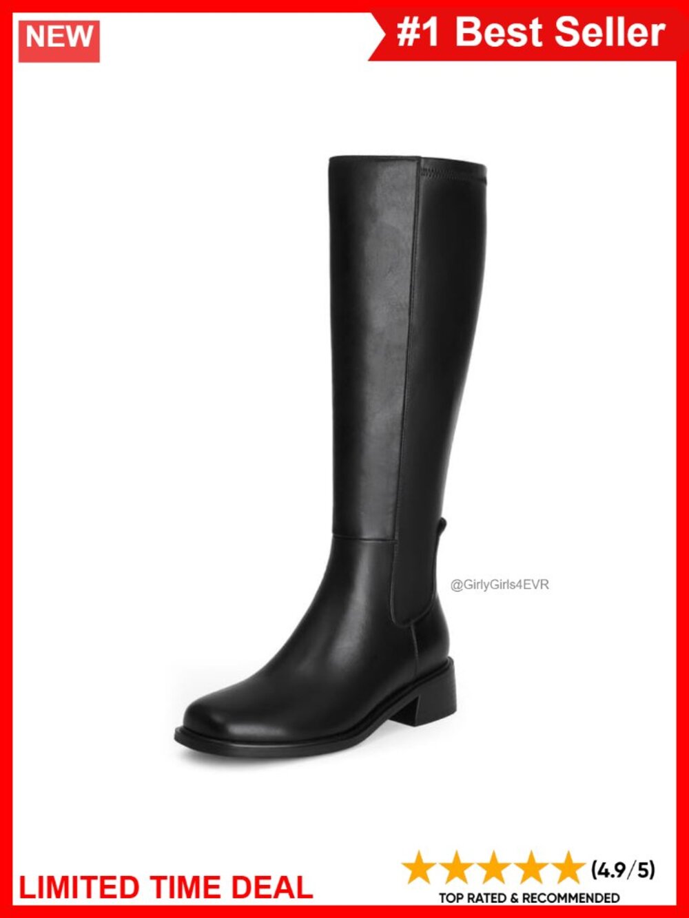 Women's Knee High Boots Low Heel Faux Leather Tall Stretch Boots
